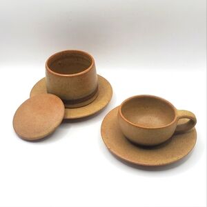 Tanarpaia Greek Pottery 5 Pieces Coffee Tea Set Handmade Vietri Style OOAK RARE